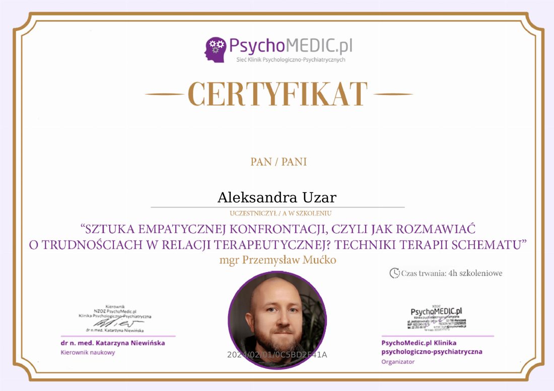 Certyfikat — Terapia schematu