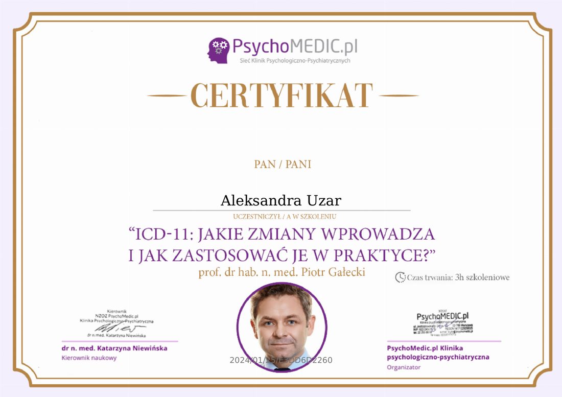 Certyfikat — ICD-11 w praktyce